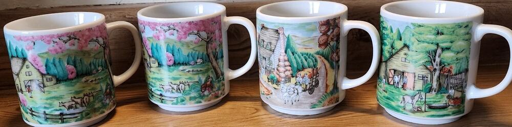 3 Vintage Spring Summer Fall Seasons Scenic Mugs / Cups Made in Japan